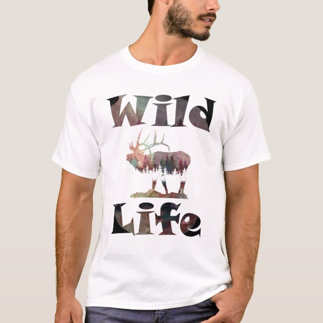 Wildlife with Bugling Elk Watercolor design  T-Shirt (Front)