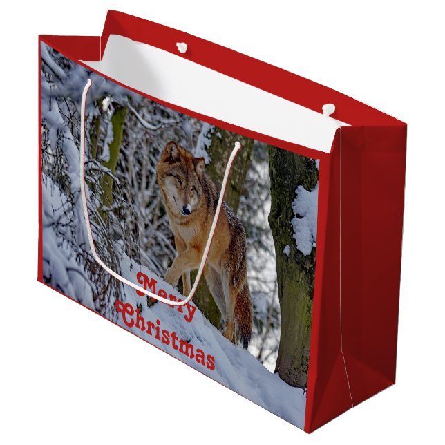 Wildlife Wolf Snow Photo Christmas Large Gift Bag (Front Angled)