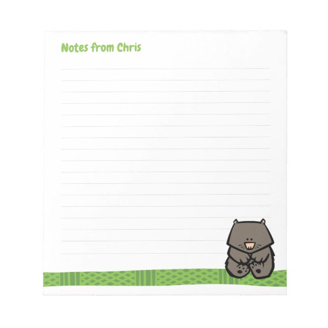 Wildlife Wombat Note Pad (Front)