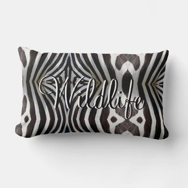 Wildlife Zebra Stripes Pattern Black and White Lumbar Cushion (Front)