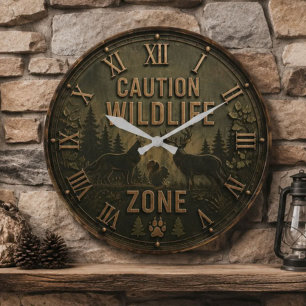 Wildlife Zone Rustic Forest Animal Cabin Decor Large Clock