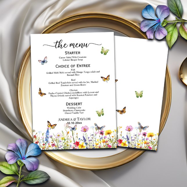 Wildlowers Butterflies Elegant 5x7'' Wedding Menu (Creator Uploaded)