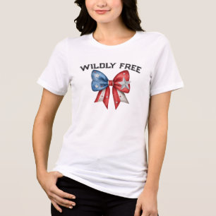 Wildly Free 4th of July Patriotic Ribbon Bow Tri-Blend Shirt