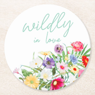 Wildly In Love Bridal Shower Round Paper Coaster