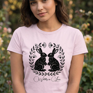 Wildly in Love   Linocut Rabbits Romantic T-Shirt