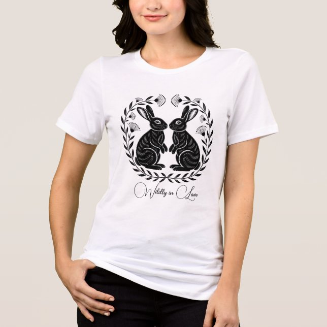Wildly in Love | Linocut Rabbits Romantic Tri-Blend Shirt (Front)