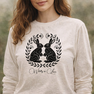 Wildly in Love   Linocut Rabbits Romantic Tri-Blend Shirt