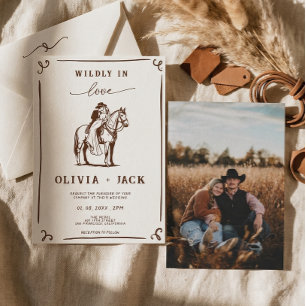 Wildly in Love Western Cowboy Rustic Photo Wedding Invitation