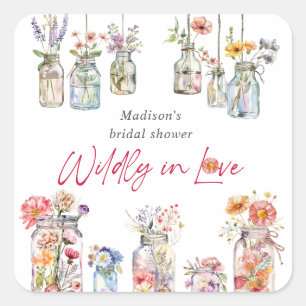 Wildly In Love Wildflower Watercolor Bridal Shower Square Sticker