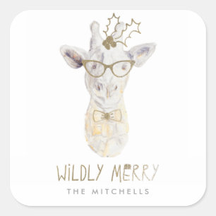 Wildly Merry Giraffe Holiday Gift Tag Sticker