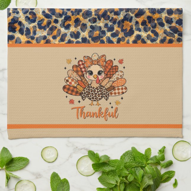 Wildly Thankful – Leopard Print Turkey  Tea Towel (Folded)