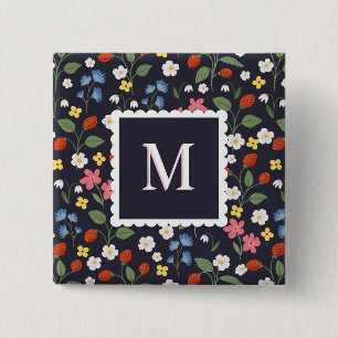 wildstrawberry patterned monogrammed navy 15 cm square badge