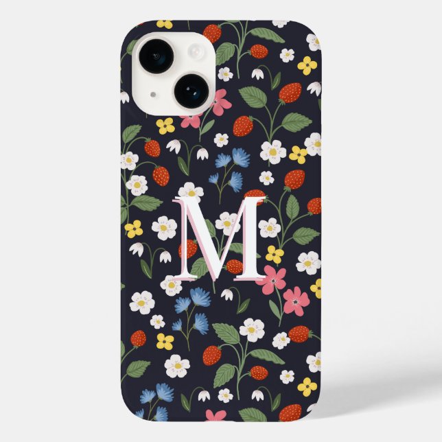wildstrawberry patterned monogrammed  navy Case-Mate iPhone case (Back)