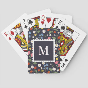 wildstrawberry patterned monogrammed navy playing cards