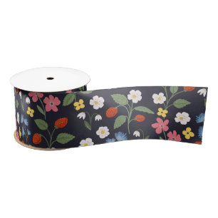 wildstrawberry patterned navy satin ribbon