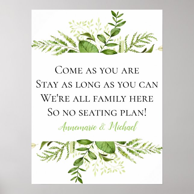 Wildwoods Botanicals No Seating Plan Wedding Sign (Front)