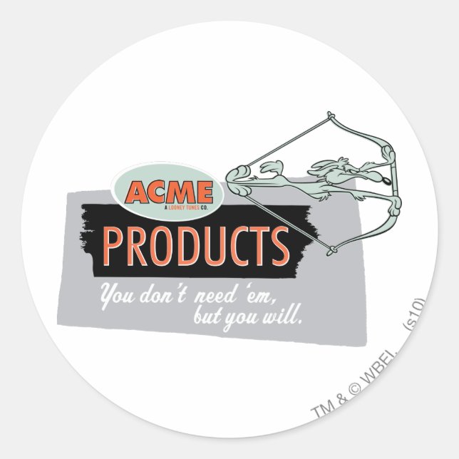 WILE E. COYOTE™ Acme Products 9 Classic Round Sticker (Front)
