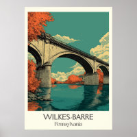 Wilkes-Barre PA Vintage River Bridge Fall Art