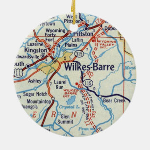 Wilkes Barre Vintage Map Ceramic Tree Decoration