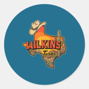 Wilkins Texas Vintage Cowboy Hat Desert Cactus Sun Classic Round Sticker