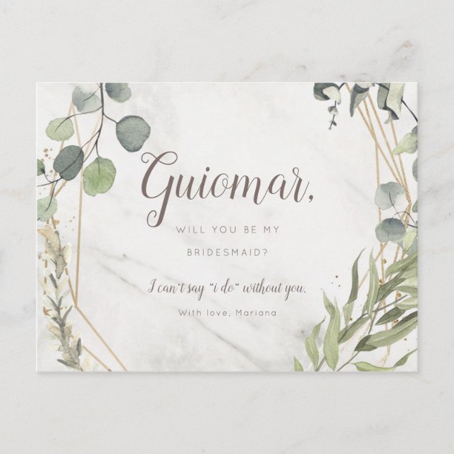 Will Be Bridesmaid Proposal Multi Photo Eucalyptus Invitation Postcard (Front)