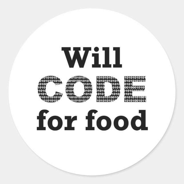 Will Code For Food Stickers (Front)