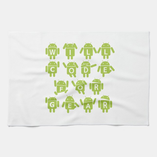 Will Code For Gear (Bugdroid Software Developer) Tea Towel (Horizontal)
