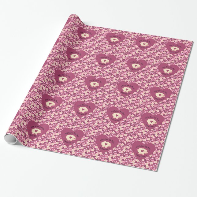 Will Ewe Be My Valentine? Heart background Wrapping Paper (Unrolled)