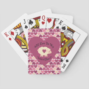 Will Ewe Be My Valentine Heart Pattern Background Playing Cards