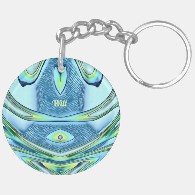WILL~ Green Yellow Blue Circular Acrylic ~  Key Ring (Back Left)