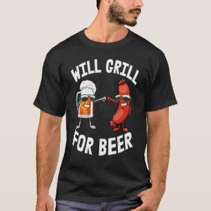 Will Grill For Beer Women Hot Dog & Beer Foodie Lo T-Shirt