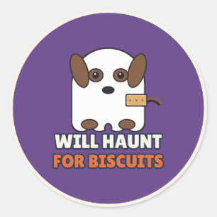 Will Haunt for Biscuits Ghost Costume Dog Classic Round Sticker
