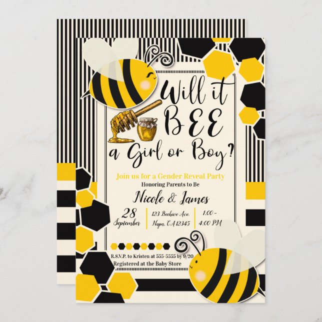 Will it BEE Baby Shower Gender Reveal Invitation (Front/Back)