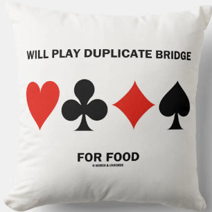 Will Play Duplicate Bridge For Food 4 Card Suits Cushion