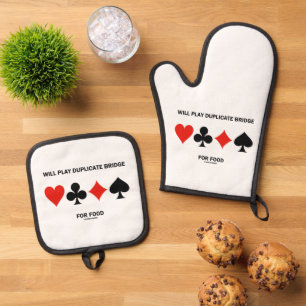 Will Play Duplicate Bridge For Food 4 Card Suits Oven Mitt & Pot Holder Set