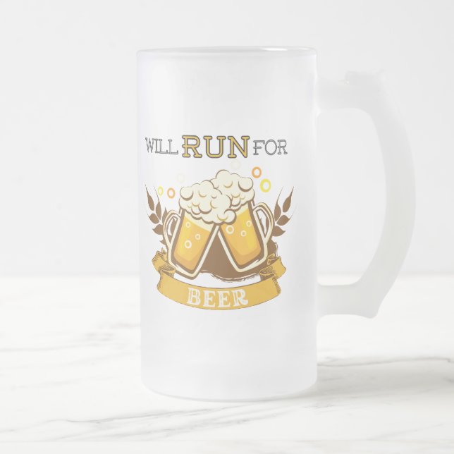 Will run for beer, running design frosted glass beer mug (Right)