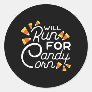 Will Run for Candy Corn Marathon Halloween Funny Classic Round Sticker
