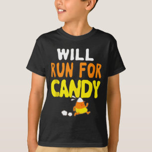 Will Run For Candy Funny Halloween Runner Graphic T-Shirt