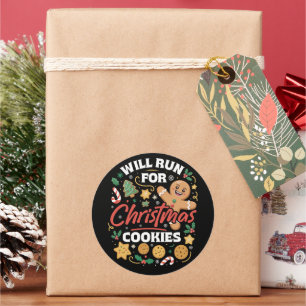 Will Run For Christmas Cookies Funny Running Xmas Classic Round Sticker