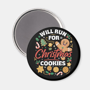 Will Run For Christmas Cookies Funny Running Xmas Magnet