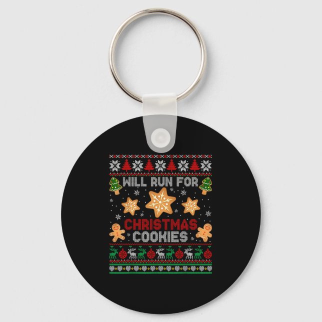 Will Run For Christmas Cookies Gingerbread Lover U Key Ring (Front)
