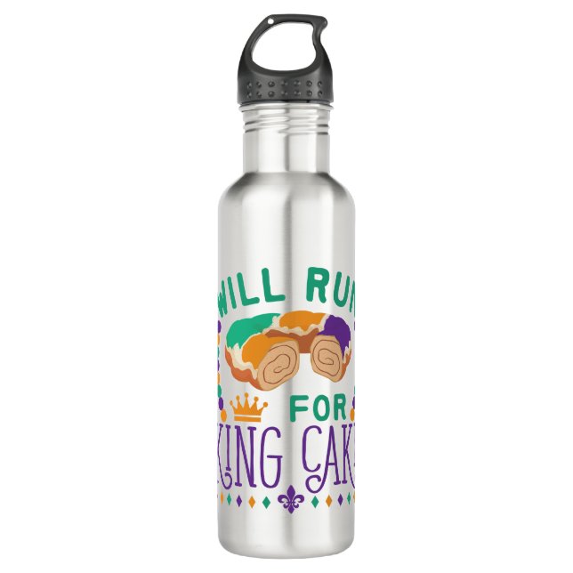 Will Run for King Cake Funny Mardi Gras Running 710 Ml Water Bottle (Front)