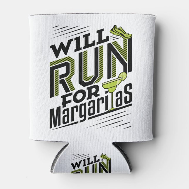 Will Run for Margaritas Cinco de May Running Can Cooler (Front)