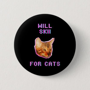 Will skiing for cats funny winter snow adventure 6 cm round badge