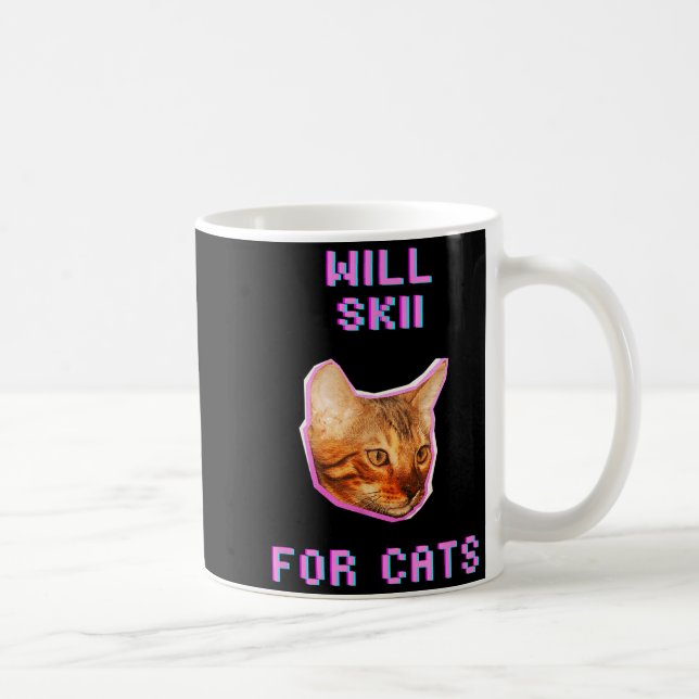 Will skiing for cats funny winter snow adventure  coffee mug (Right)