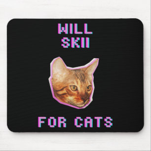 Will Skiing For Cats Funny Winter Snow Adventure Mouse Pad
