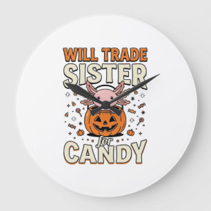 Will Trade Sister for Candy Axolotl Halloween Desi Large Clock