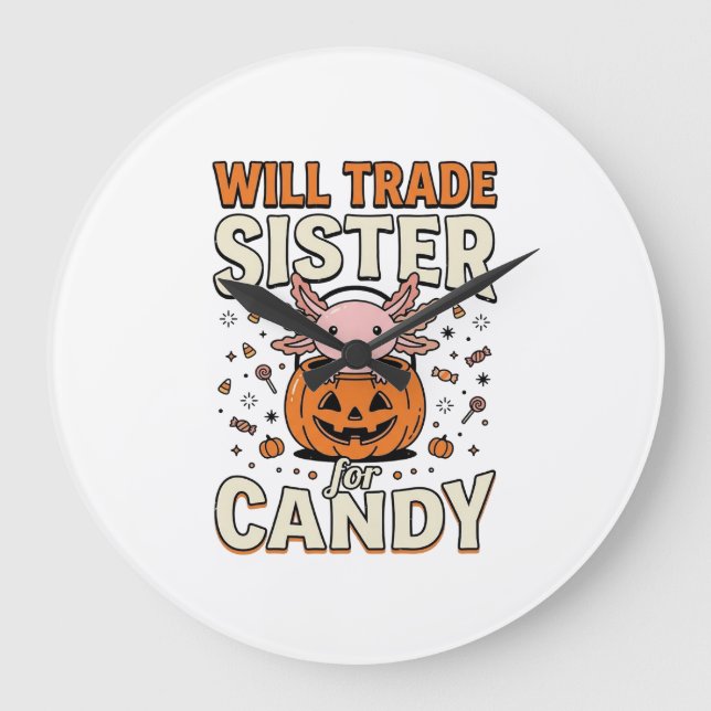 Will Trade Sister for Candy Axolotl Halloween Desi Large Clock (Front)