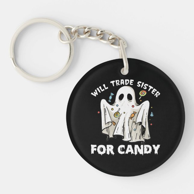 will trade sister for candy cute halloween ghost key ring (Front)