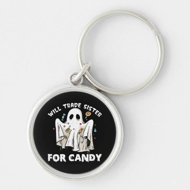will trade sister for candy cute halloween ghost key ring (Front)